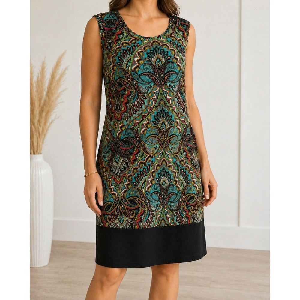 Ivy Lane Shift Dress Womens XL Multi Paisley Excellent Sleeveless Knit Stretch